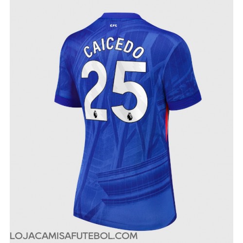 Camisa de Futebol Chelsea Moises Caicedo #25 Equipamento Principal Mulheres 2025-26 Manga Curta